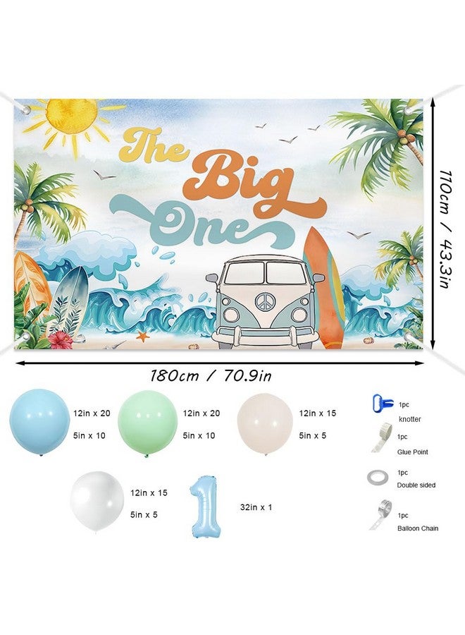 MEHOFOND The Big One First Birthday Decorations, Surf 1st Birthday Party Decorations Supplies, Boy 1st-Wave First Banner, Retro Sand Summer Beach Surfs Up Pool Fishing Balloons Arch Kit - Image 2