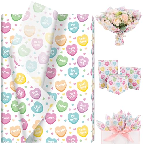 Fabllewavi 100 Sheets Valentine’s Day Conversation Heart Tissue Paper, Romantic Love Heart Patterns Wrapping Paper for Valentines Day DIY Crafts Wedding Anniversary Party Supplies, 13.8 x 19.7 Inch - Image 1