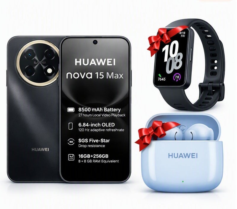 HUAWEI nova 15 Max Dual SIM Golden Black Smartphone 8+8GB RAM + 256GB + Free FreeBuds SE 2 + Band 10 - Middle East Version - Image 1