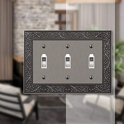Amerelle 43TTTAN English Garden Wallplate, 3 Toggle, Cast Metal, Antique Nickel, 1-Pack - Image 3
