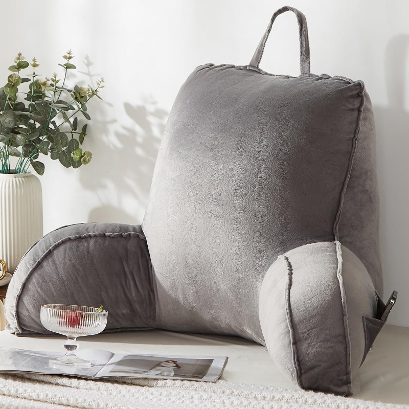 StarAneer Reading Pillow for Sitting in Bed Adult,Back Pillow for Bed Sitting Up,Husband Pillow,Backrest Back Support Chair Pillow, College Dorm Essentials for Girls and Boys, Velvet Grey L - Image 1