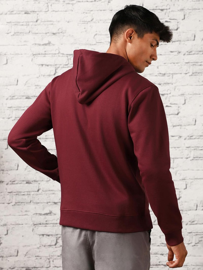 Nobero Men's Cotton Blend Neck Regular Fit Hooded Sweatshirt (1M-TWHO-C0530_Maroon (Medium) - Image 5