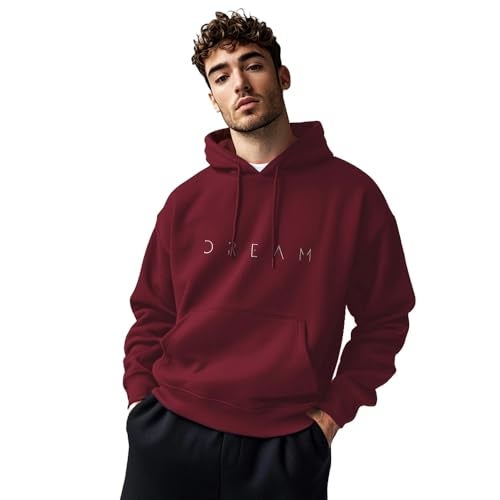 Nobero Men's Cotton Blend Neck Regular Fit Hooded Sweatshirt (1M-TWHO-C0530_Maroon (Medium) - Image 1