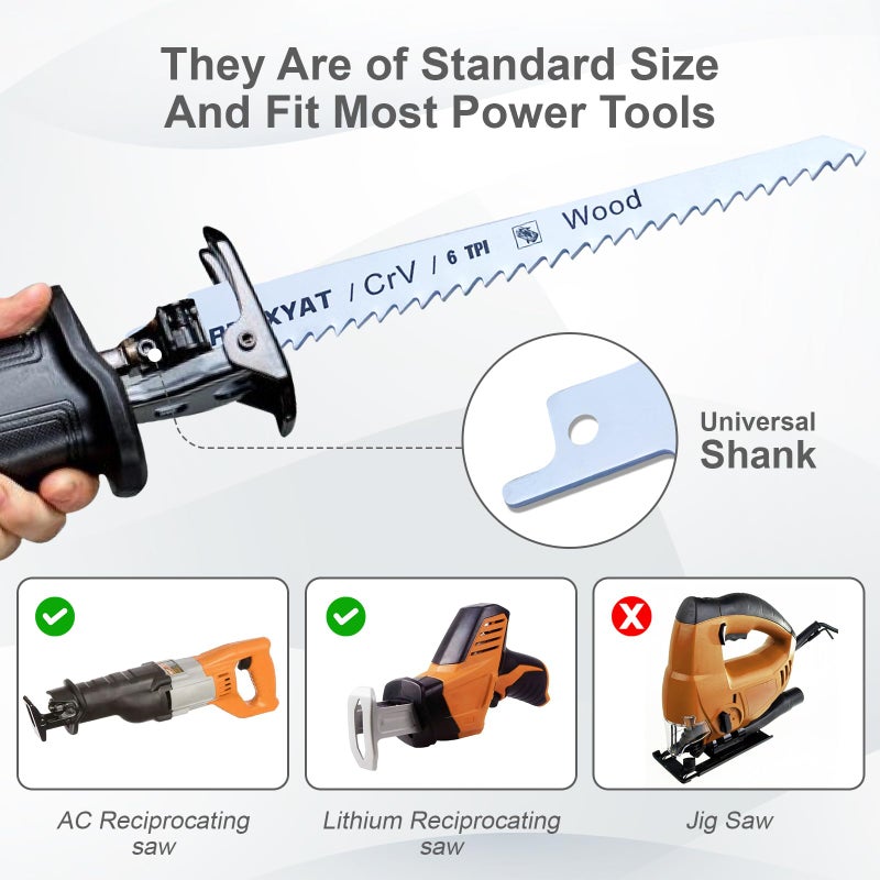 RNSXYAT 8PCS Reciprocating Saw Blades for Wood Pruning, Including Premium 6Pcs Woodcutting & 2Pcs Carbide Metal Blade with Storage Case (6in 6TPI + 6in18TPI) by RNSXYAT - Image 3