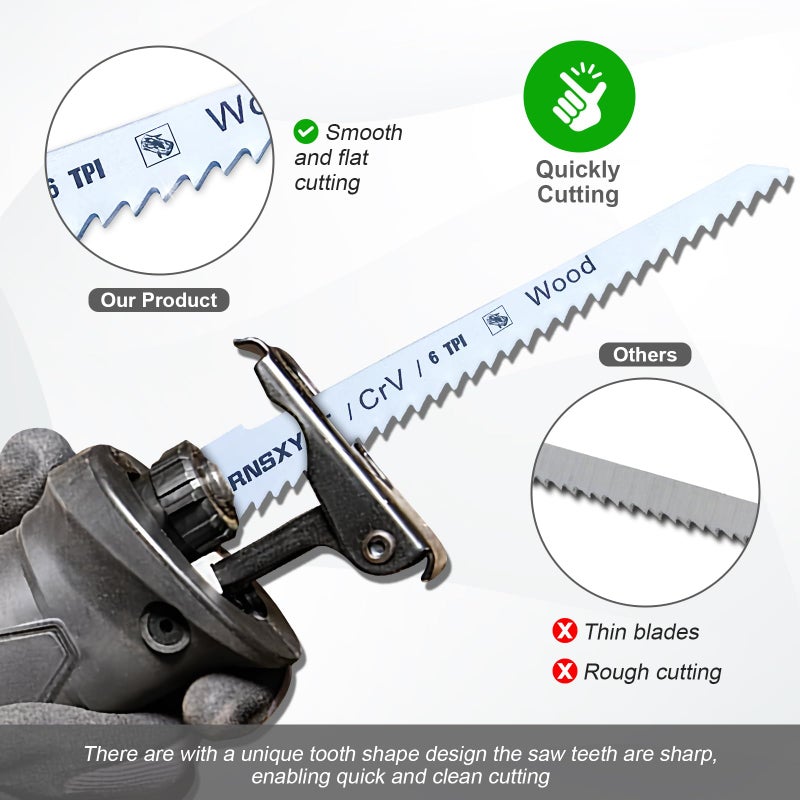 RNSXYAT 8PCS Reciprocating Saw Blades for Wood Pruning, Including Premium 6Pcs Woodcutting & 2Pcs Carbide Metal Blade with Storage Case (6in 6TPI + 6in18TPI) by RNSXYAT - Image 4
