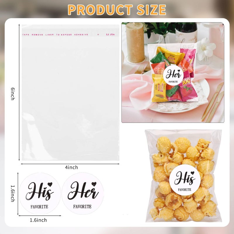 AIOMOB 100 Set His Her Favorite Stickers Candy Bags Wedding Favor Stickers 4x6 Inches Self Sealing Cellophane Bags for Wedding Favor Labels Guest Welcome Bag Stuffers Bulk - Image 2