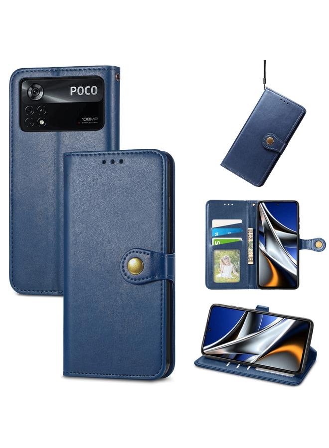 The Bros Case For Xiaomi Poco X4 Pro 5G Retro Solid Color Buckle Leather Phone Case