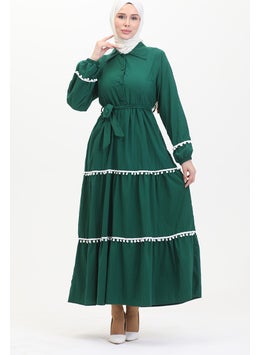 Sefa Merve Pompom Belted Dress 0482-04 Emerald Green  - Image 2