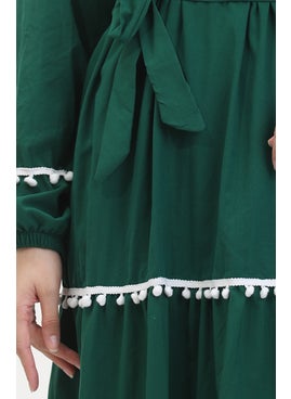 Sefa Merve Pompom Belted Dress 0482-04 Emerald Green  - Image 5