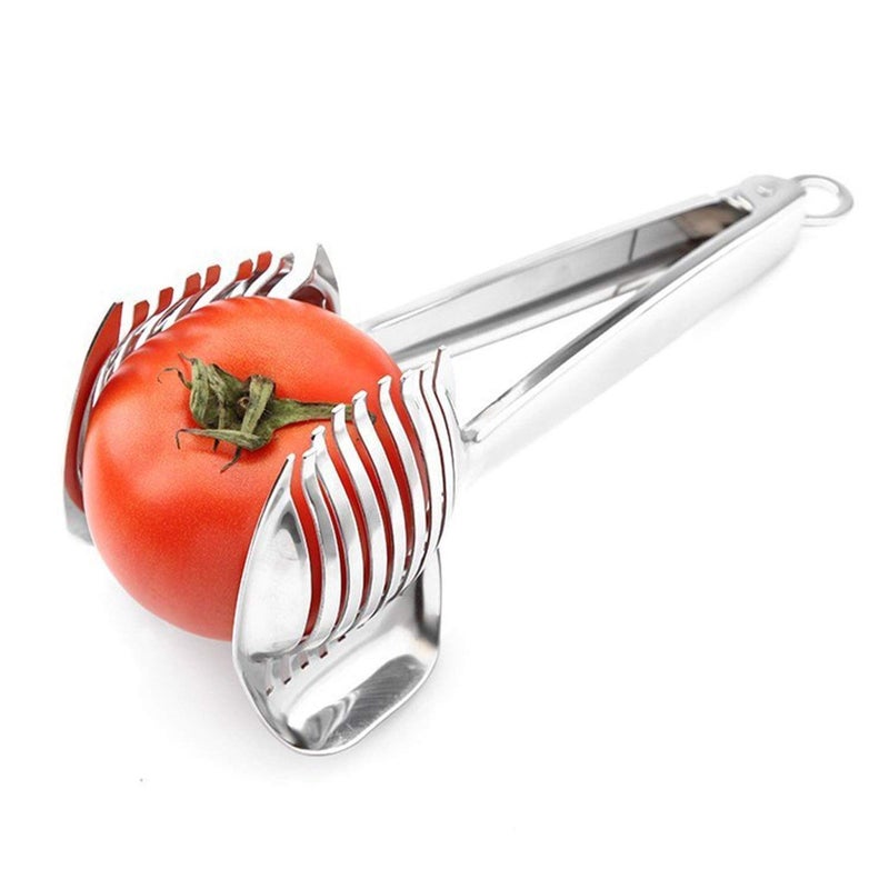 KAYCROWN Tomato Slicer Lemon Cutter Multipurpose Handheld Round Fruit Tongs Stainless Steel Onion Holder Easy Slicing Kiwi Fruits & Vegetable Tools Kitchen Cutting Aid Gadgets Tool - Image 4