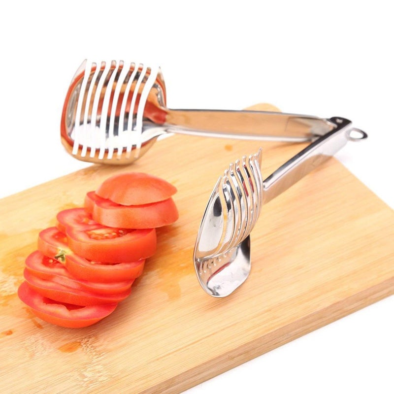 KAYCROWN Tomato Slicer Lemon Cutter Multipurpose Handheld Round Fruit Tongs Stainless Steel Onion Holder Easy Slicing Kiwi Fruits & Vegetable Tools Kitchen Cutting Aid Gadgets Tool - Image 2