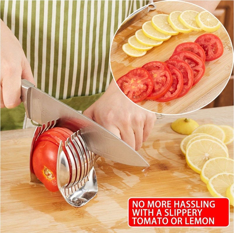 KAYCROWN Tomato Slicer Lemon Cutter Multipurpose Handheld Round Fruit Tongs Stainless Steel Onion Holder Easy Slicing Kiwi Fruits & Vegetable Tools Kitchen Cutting Aid Gadgets Tool - Image 5
