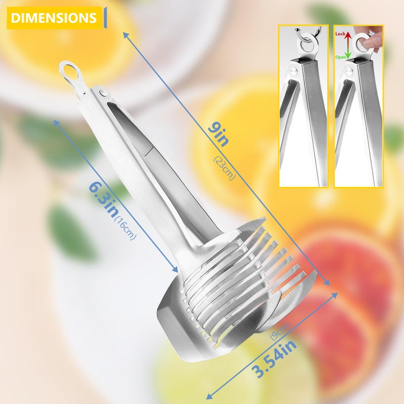 KAYCROWN Tomato Slicer Lemon Cutter Multipurpose Handheld Round Fruit Tongs Stainless Steel Onion Holder Easy Slicing Kiwi Fruits & Vegetable Tools Kitchen Cutting Aid Gadgets Tool - Image 3