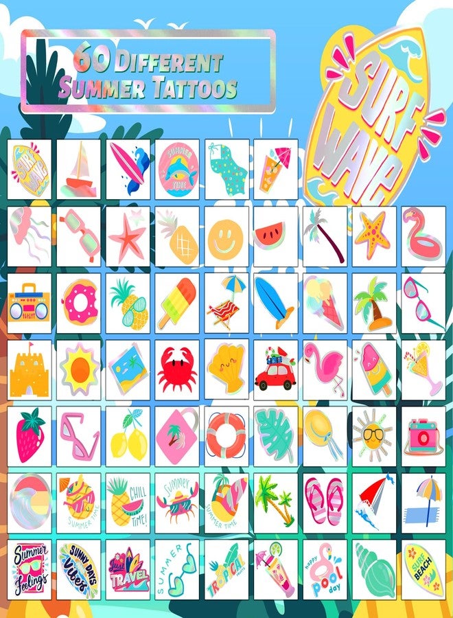 winthrop 120 Pcs Summer Temporary Tattoos for Kids, Metallic Foil Bronzing Style, Individually Wrapped Safety Waterproof Tattoos, Best Choice for Hawaiian Pool Beach Party Matching Game, 60 Designs - Image 5