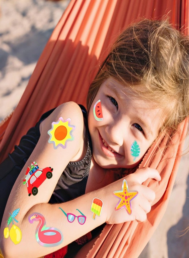 winthrop 120 Pcs Summer Temporary Tattoos for Kids, Metallic Foil Bronzing Style, Individually Wrapped Safety Waterproof Tattoos, Best Choice for Hawaiian Pool Beach Party Matching Game, 60 Designs - Image 2