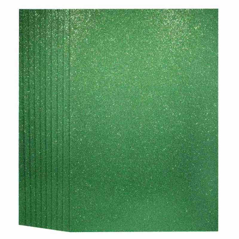 A3 Size Pack of 10 Foam Glitter Sheets for Arts and Crafts, Scrapbooking, Paper Decorations (GREEN)