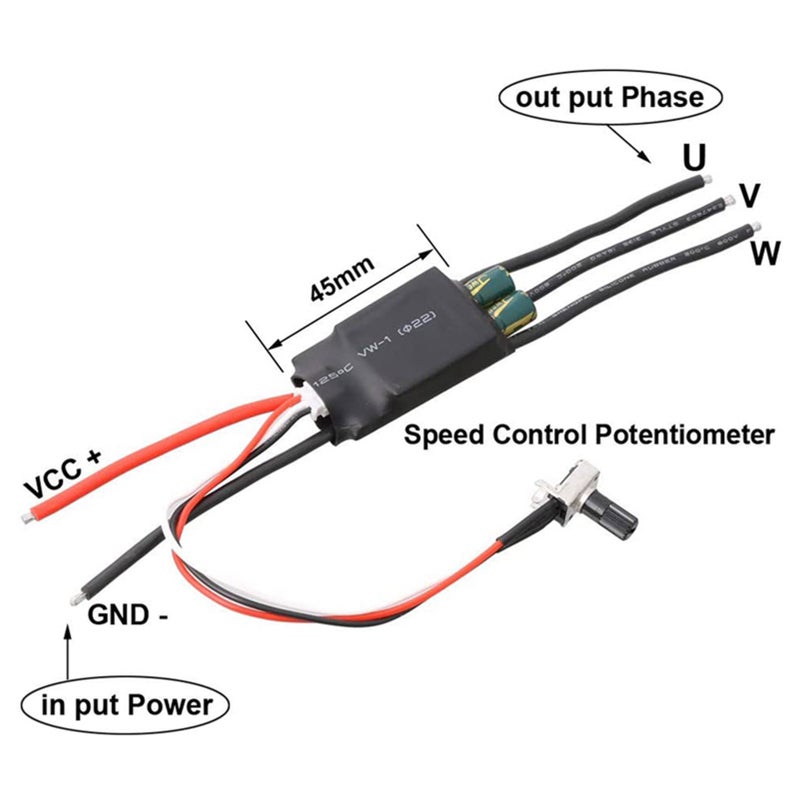 DC 7-24V 200W BLDC 3 Phase Brushless ESC Motor Driver Hallless DC Motor Drive Board Speed Controller Regulator with Potentiometer - Image 5