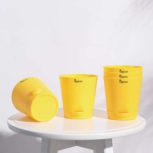 UGAOO 4 Inch Krish Self Watering Planter - Set of 5 (Yellow) | Flower Pots for Indoor Plants | Plastic Planter Pots | Decorative Pots for Living Room, Kitchen, Office | Planters for Home Decor - Image 1