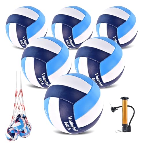 ELKCIP 6 Pack Volleyballs Official Size 5 Soft Bulk Recreational Volley Balls with Pump and Net Bag for Indoor Outdoor Beach Pool Water Sand Game Training Match for Beginner Navy Blue - Image 1