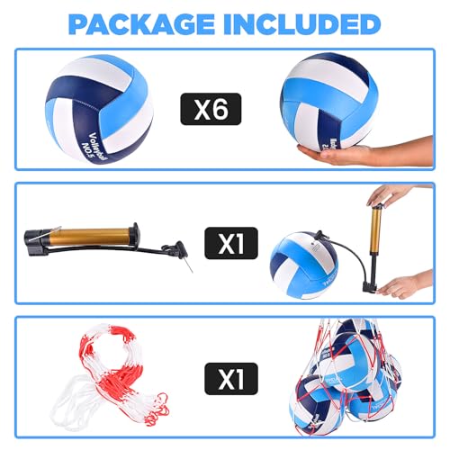 ELKCIP 6 Pack Volleyballs Official Size 5 Soft Bulk Recreational Volley Balls with Pump and Net Bag for Indoor Outdoor Beach Pool Water Sand Game Training Match for Beginner Navy Blue - Image 3