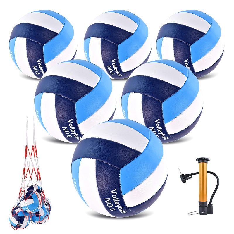 ELKCIP 6 Pack Volleyballs Official Size 5 Soft Bulk Recreational Volley Balls with Pump and Net Bag for Indoor Outdoor Beach Pool Water Sand Game Training Match for Beginner Navy Blue - Image 2