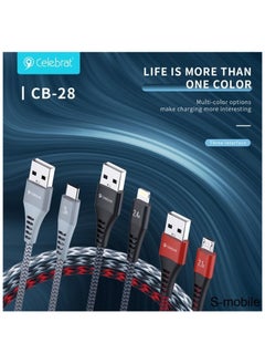 سليبرات سيليبرات CB-28 كابل USB محمول إلى Micro للشحن السريع ونقل البيانات مع تصميم سلك مجدول ويناسب الهاتف المحمول 2.1A / 1200mm - أسود  - Image 3