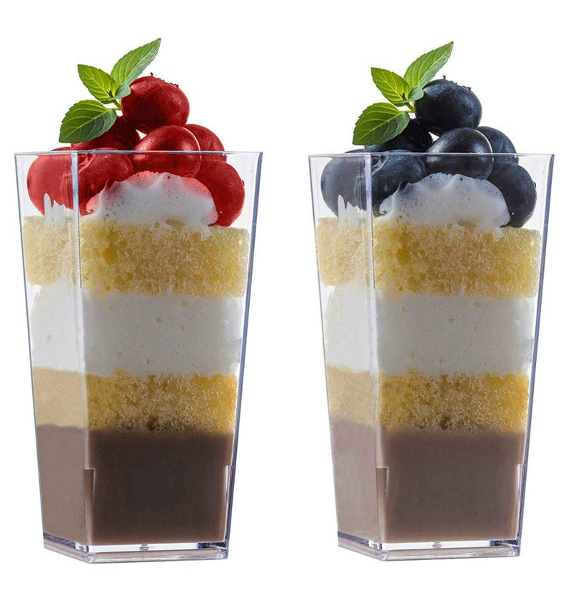 Zappy Tall Square Mini Dessert Cups  Plastic Tasting Shot Glasses 3oz Each 100 Count