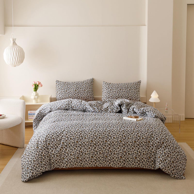 CLOTHKNOW Cheetah Print King Size Comforter Set 3Pcs Animal Leopard Bedding Comforter Sets Soft Black Brown Bedding Sets with 2 x Pillowcases King Size - Image 1