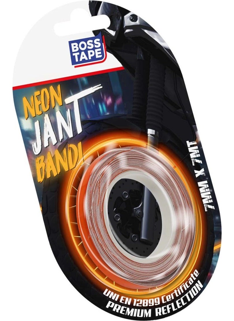 Boss Tape Car Automobile Motorcycle Glowing Reflective Orange Neon Rim Tape Certified Width: 7mm Length: 7mt  - Image 2
