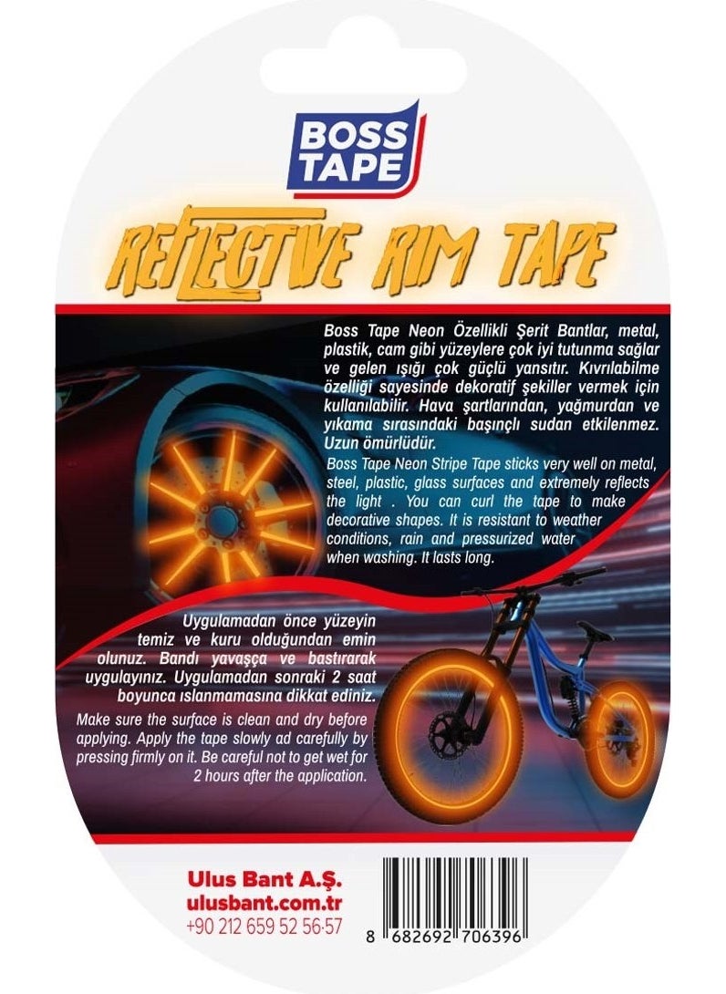 Boss Tape Car Automobile Motorcycle Glowing Reflective Orange Neon Rim Tape Certified Width: 7mm Length: 7mt  - Image 4