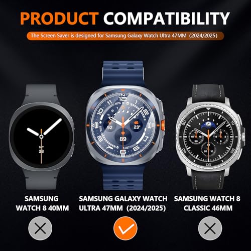 Suoman 2+2-Pack for Samsung Galaxy Watch Ultra 47mm Screen Protector, 9H Hardness Tempered Glass Screen Protective Film Ultra 47 mm for Galaxy 8/7 Smartwatches (2024-2025) - Image 2