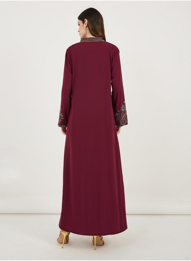 Multi Dori Work Notch Neck Kaftan by Styli