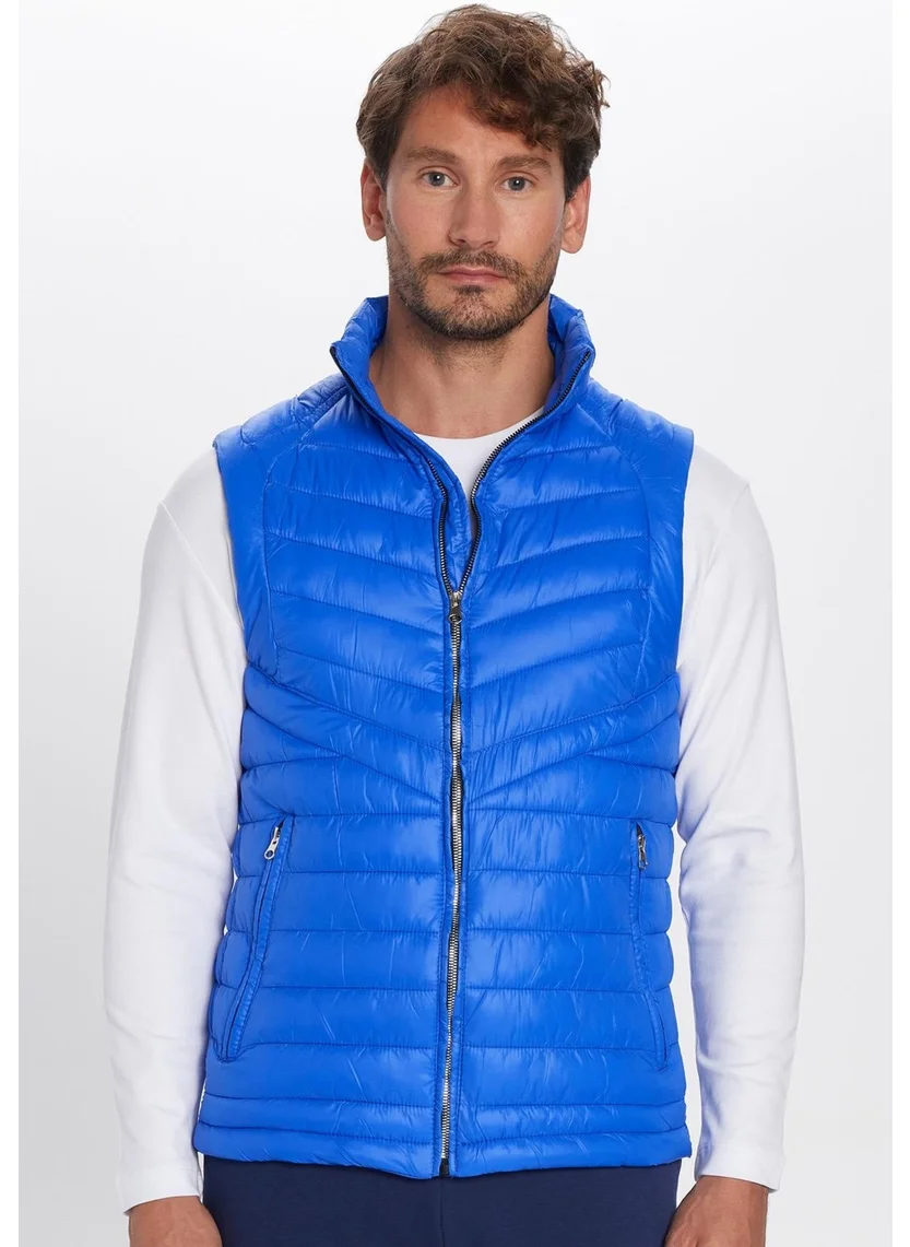 Tudors Men's Standard Fit Stand Collar Pocket Zippered Dark Blue Puffer Vest
