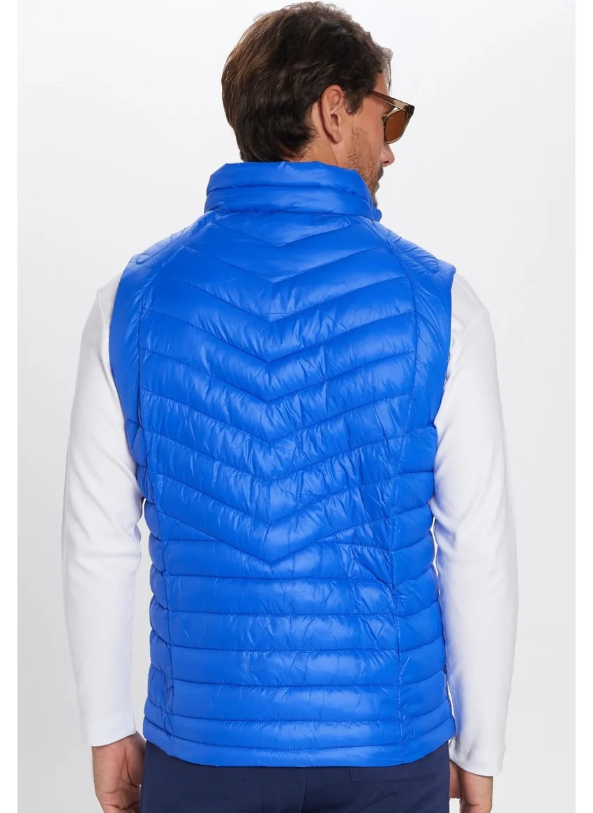 Tudors Men's Standard Fit Stand Collar Pocket Zippered Dark Blue Puffer Vest