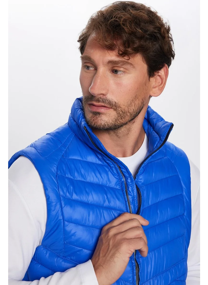 تودورس Men's Standard Fit Stand Collar Pocket Zippered Dark Blue Puffer Vest