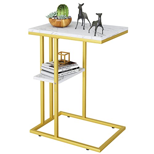 Easy Paws C Shaped End Table,Small Side Table for Couch and Bed, Gold Snack Couch Table for Small Spaces, Living Room, Bedroom,Bedside(Gold) - Image 1