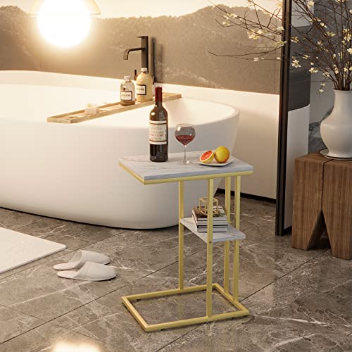 Easy Paws C Shaped End Table,Small Side Table for Couch and Bed, Gold Snack Couch Table for Small Spaces, Living Room, Bedroom,Bedside(Gold) - Image 5