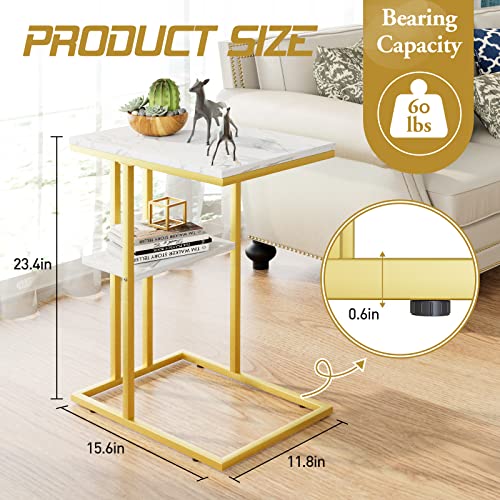 Easy Paws C Shaped End Table,Small Side Table for Couch and Bed, Gold Snack Couch Table for Small Spaces, Living Room, Bedroom,Bedside(Gold) - Image 3