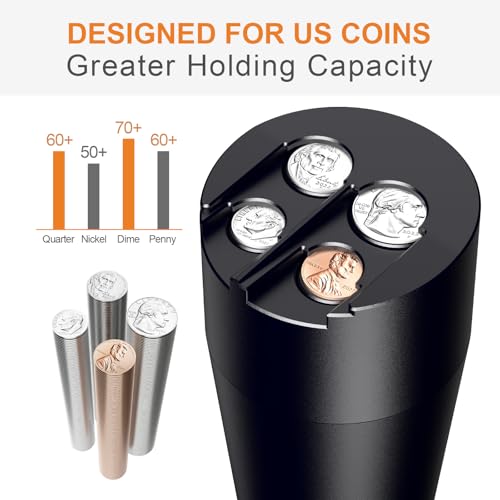 Zeyitian Coin Holder for Car, 250-Coin Capacity Change Coin Holder, Coin Organizer for Most Car, Dispenses Pennies, Quarters, Dimes, Nickels (Black, 1Pack) - Image 2