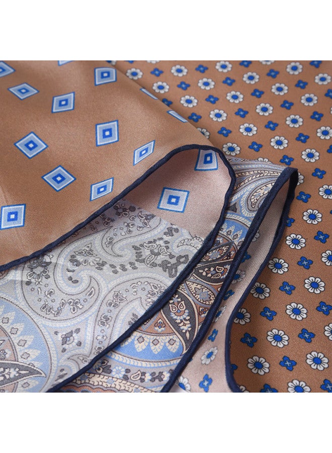 Hang Silk House Hangsi Mansion Men's Silk Scarf Small Square Scarf Business Casual Gift For Husband Dad Father's Birthday Coffee Brown - Image 3