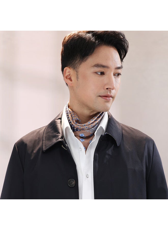 Hang Silk House Hangsi Mansion Men's Silk Scarf Small Square Scarf Business Casual Gift For Husband Dad Father's Birthday Coffee Brown - Image 5