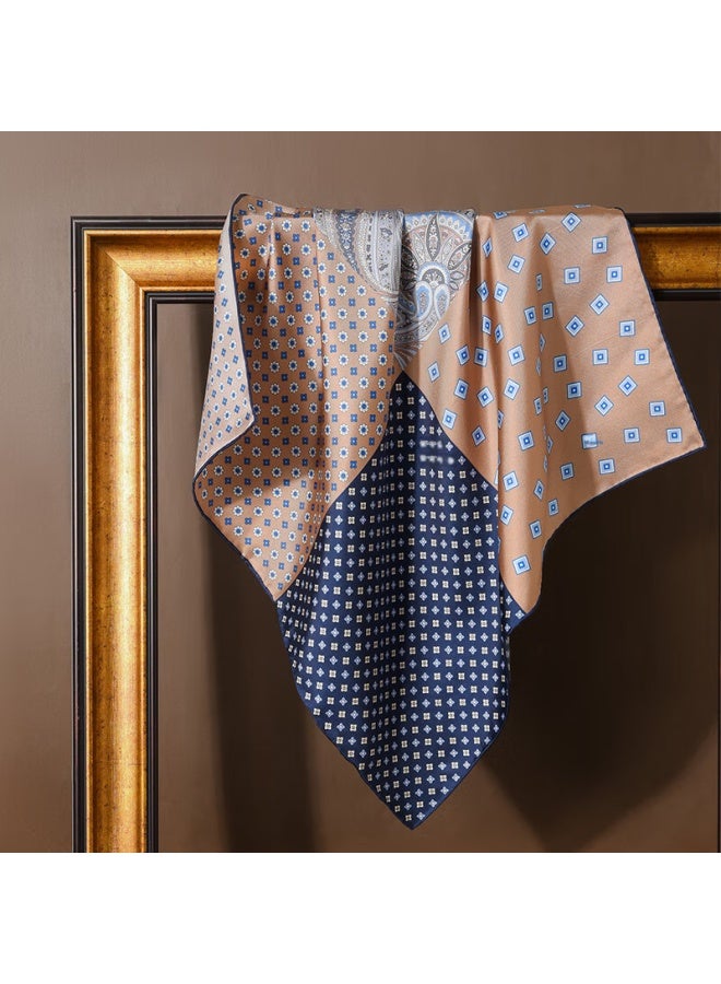 Hang Silk House Hangsi Mansion Men's Silk Scarf Small Square Scarf Business Casual Gift For Husband Dad Father's Birthday Coffee Brown - Image 2