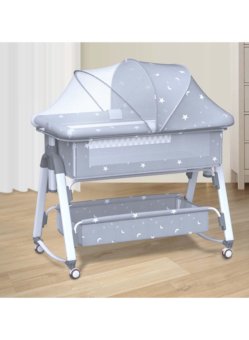 AUTOYSUR Baby Bassinet Bedside Sleeper with Mosquito Net and Storage Basket, 4 in 1 Baby Bedside Crib, Adjustable Height Rocking Bassinet, Movable Newborn Nursery Center for Newborns - Image 1