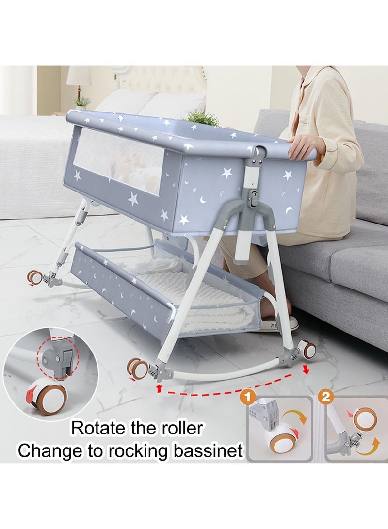 AUTOYSUR Baby Bassinet Bedside Sleeper with Mosquito Net and Storage Basket, 4 in 1 Baby Bedside Crib, Adjustable Height Rocking Bassinet, Movable Newborn Nursery Center for Newborns - Image 2