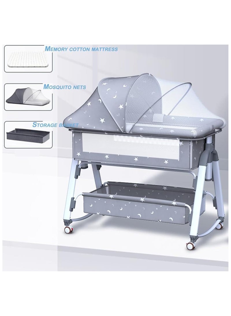 AUTOYSUR Baby Bassinet Bedside Sleeper with Mosquito Net and Storage Basket, 4 in 1 Baby Bedside Crib, Adjustable Height Rocking Bassinet, Movable Newborn Nursery Center for Newborns - Image 5