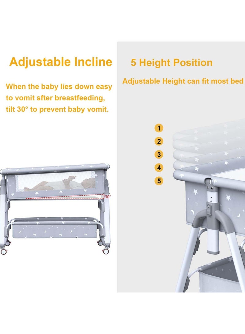 AUTOYSUR Baby Bassinet Bedside Sleeper with Mosquito Net and Storage Basket, 4 in 1 Baby Bedside Crib, Adjustable Height Rocking Bassinet, Movable Newborn Nursery Center for Newborns - Image 3