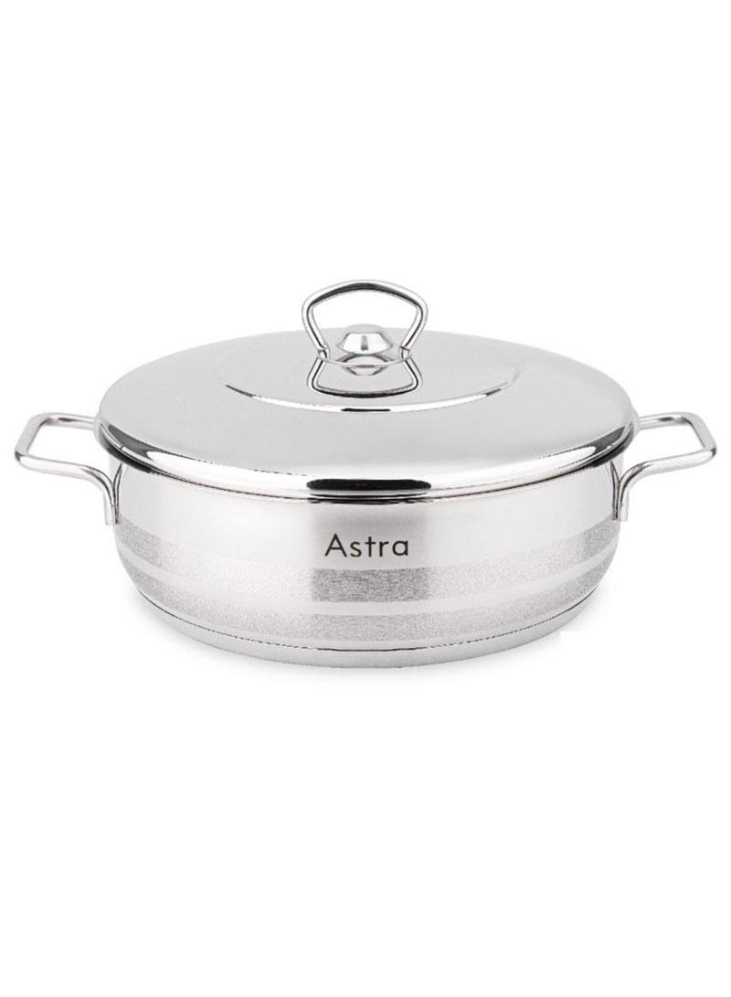 Astra أسترا كسرولة منخفضة – سعة 3.4 لتر – 24 × 8 سم – وعاء طهي من الفولاذ المقاوم للصدأ غير لاصق ممتاز للشواء، والطهي على نار هادئة والاستخدام اليومي
