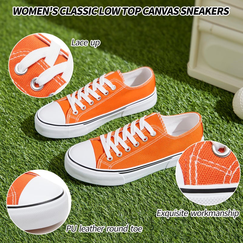 Adokoo Canvas Tennis Shoes for Women Low Top Casual White Black Sneakers for Women Lace Up Fashion Comfortable Walking Shoes (Orange,8.5) - Image 5