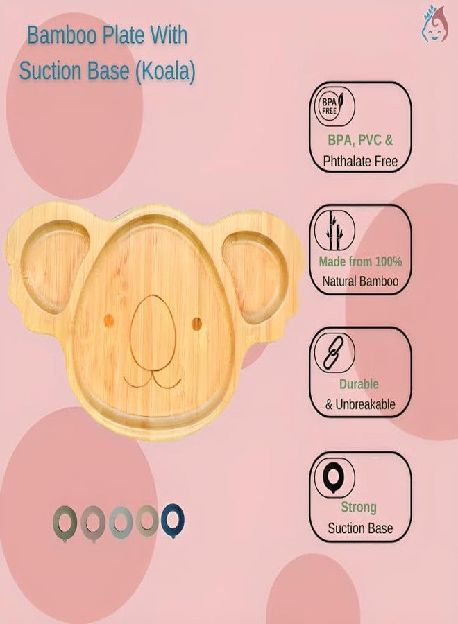 Babylief™ Animal-Shaped Bamboo Plates and Silicone Spoons Combo, Kids Dining Set with Bunny, Koala, Elephant, Paw Design (Animal Print (Koala)) - Image 2