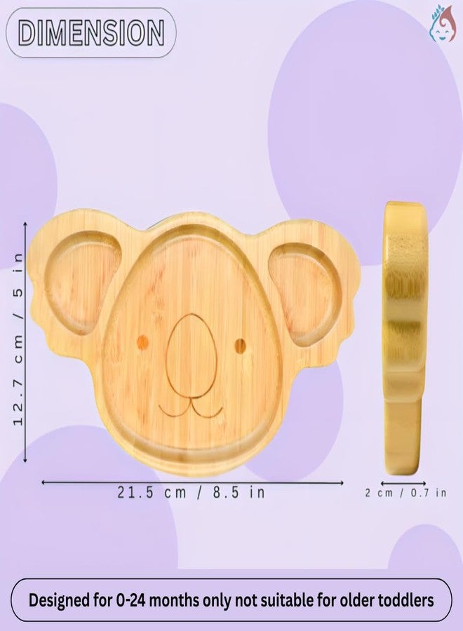 Babylief™ Animal-Shaped Bamboo Plates and Silicone Spoons Combo, Kids Dining Set with Bunny, Koala, Elephant, Paw Design (Animal Print (Koala)) - Image 4